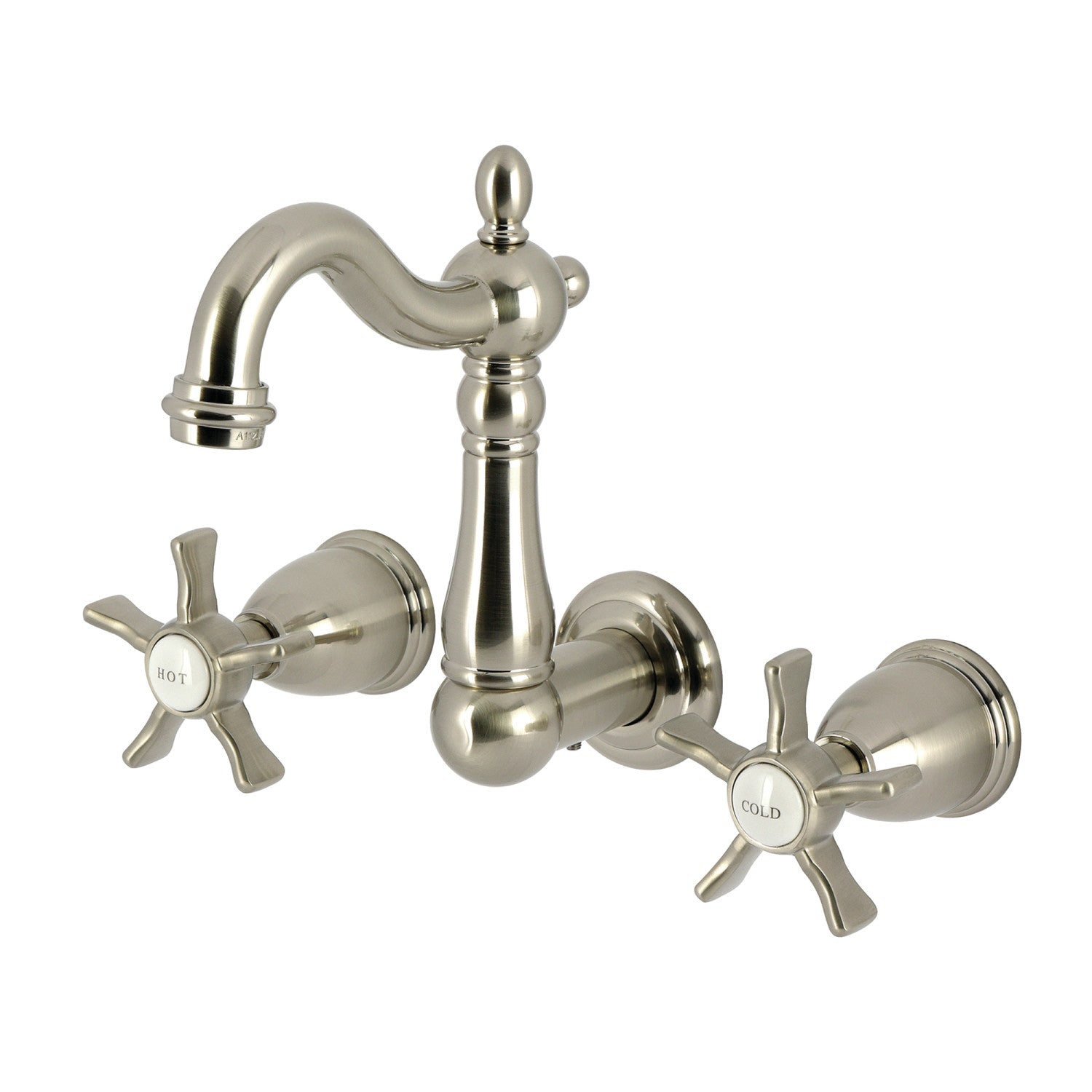 Kingston Heirloom KS1228NX - Hamilton Double-Handle 3-Hole Wall Mount Bathroom Faucet, Brushed Nickel — image 1